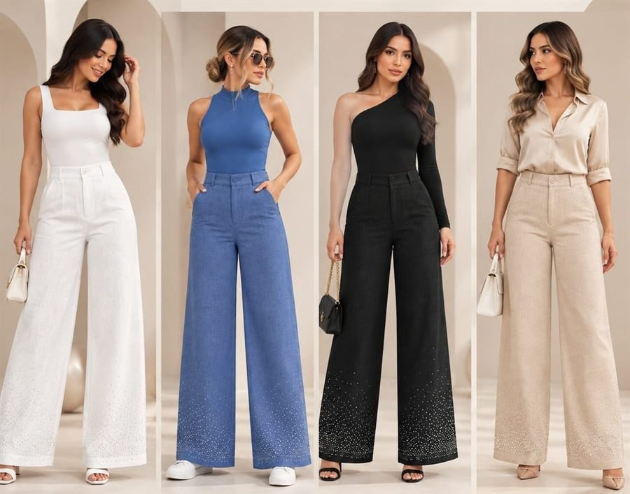 Pantalones anchos en cuatro colores